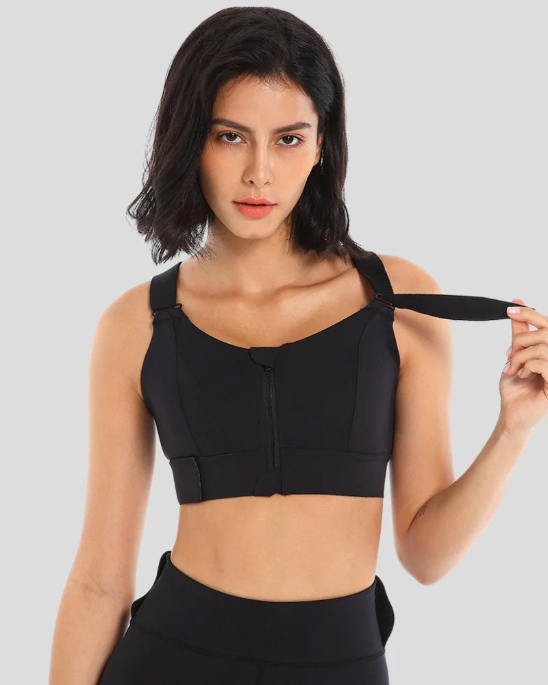 Plus Size Shock Absober Zip-Front High Impact Sports Bra