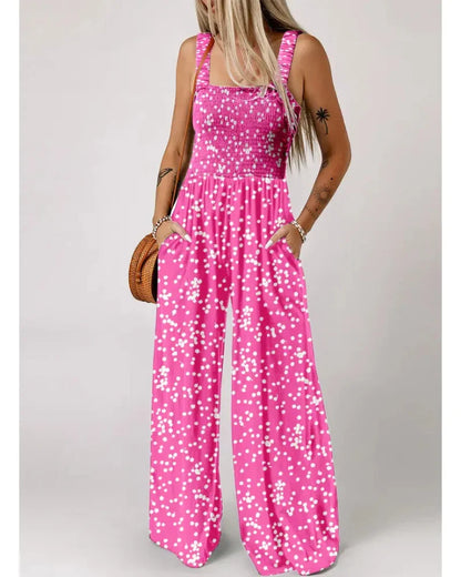 Bohemian Sleeveless Wide Leg Jumpsuit With Pockets