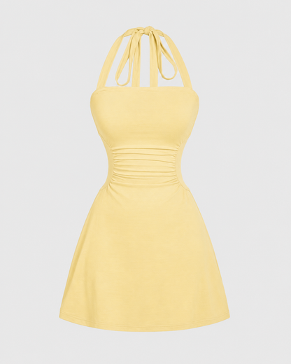 Women's Casual Chic Ruched Tie Back Halter Dress