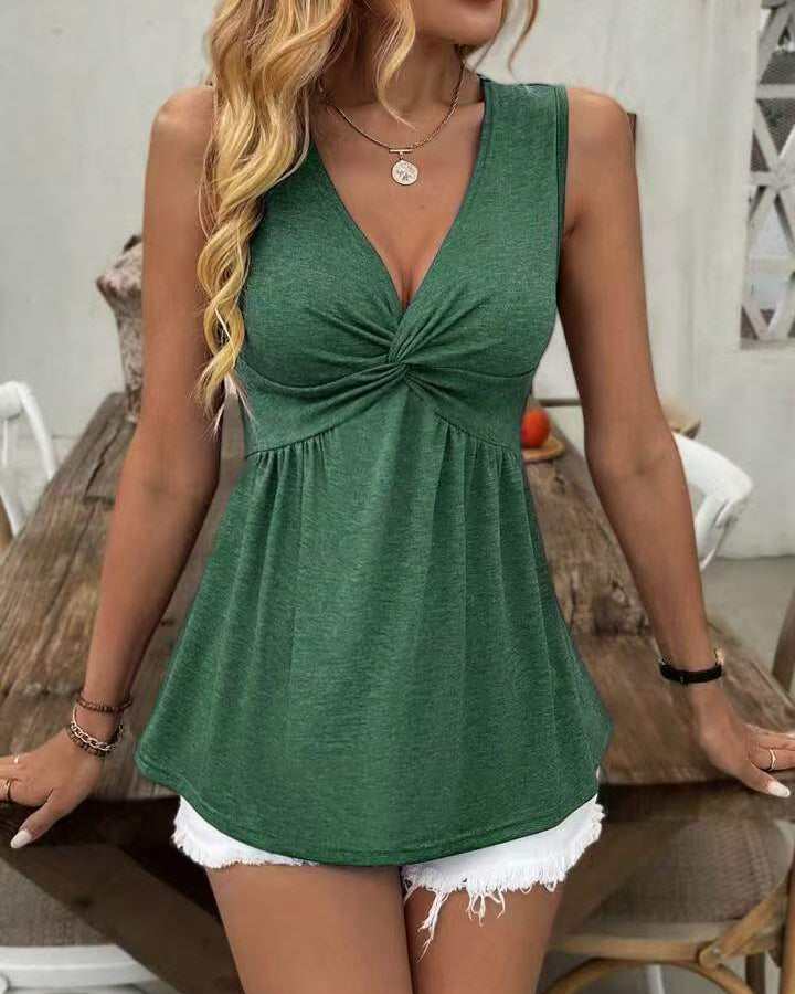 Women's Twist Front V Neck Tank Top - Flowy Blouse