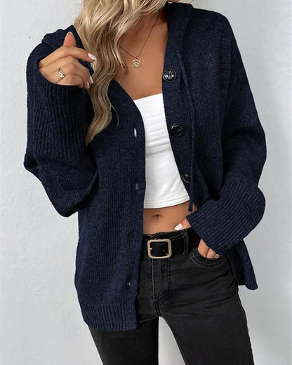 Women's Knitted Hooded Button-Front Cardigan