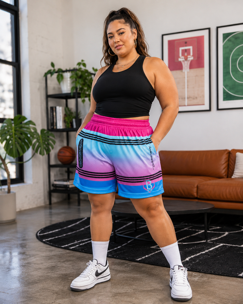 Curve Fit Printed Mesh Shorts for Women