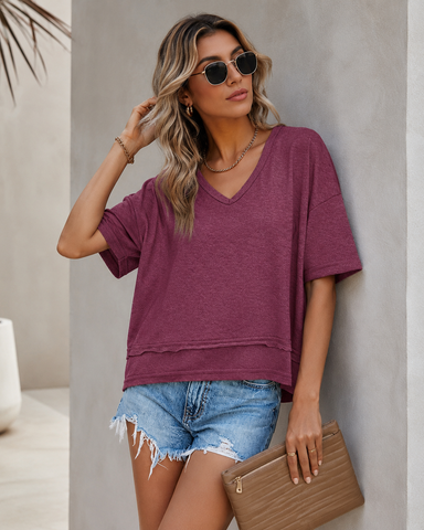 Women’s Casual V-Neck Short Sleeve Loose Fit T-Shirt