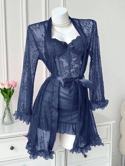 Sexy Lace Bustier Nightgown Set