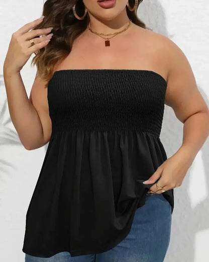 Plus Size Essential Smocked Strapless Peplum Top