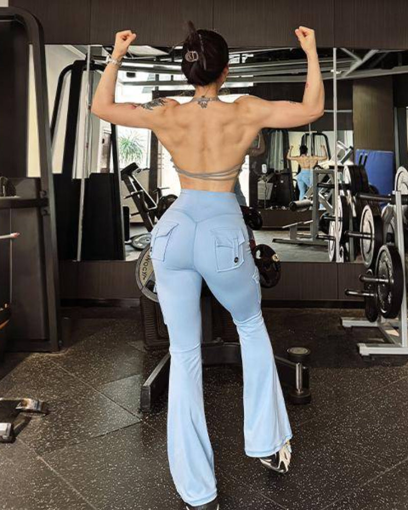 High-Waisted Flare Leggings with Pockets & No Front Seam