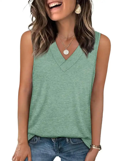 (S - 5XL) Women's V-Neck Tank Top - Loose Fit Summer Basic Tee