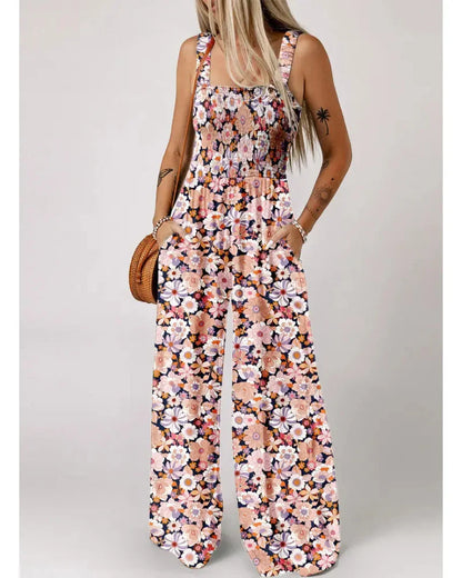 Bohemian Sleeveless Wide Leg Jumpsuit With Pockets