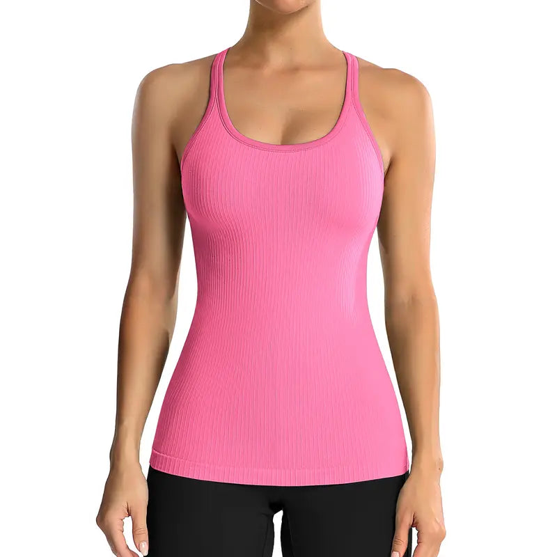 Ribbed Workout Tank Top with Built-In Bra