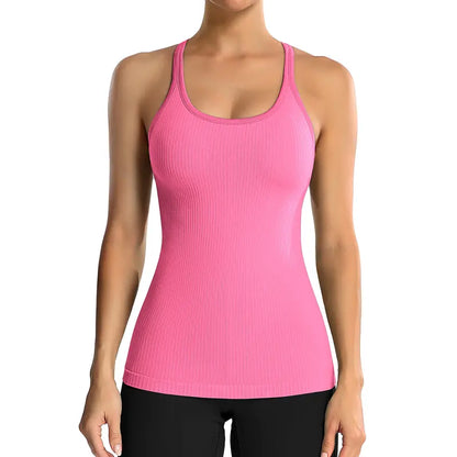 Ribbed Workout Tank Top with Built-In Bra