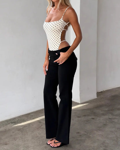 Polka Dot Cutout Backless Thong Bodysuit