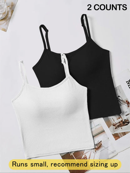 Women's Ribbed Tank Top with Built-In Bra