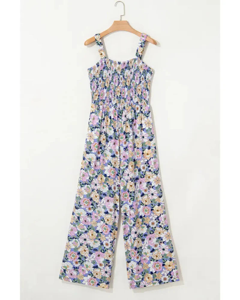 Bohemian Sleeveless Wide Leg Jumpsuit With Pockets