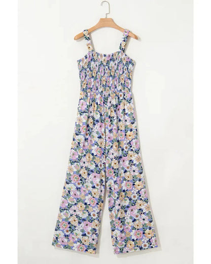 Bohemian Sleeveless Wide Leg Jumpsuit With Pockets