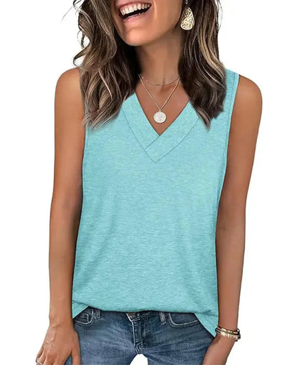 (S - 5XL) Women's V-Neck Tank Top - Loose Fit Summer Basic Tee