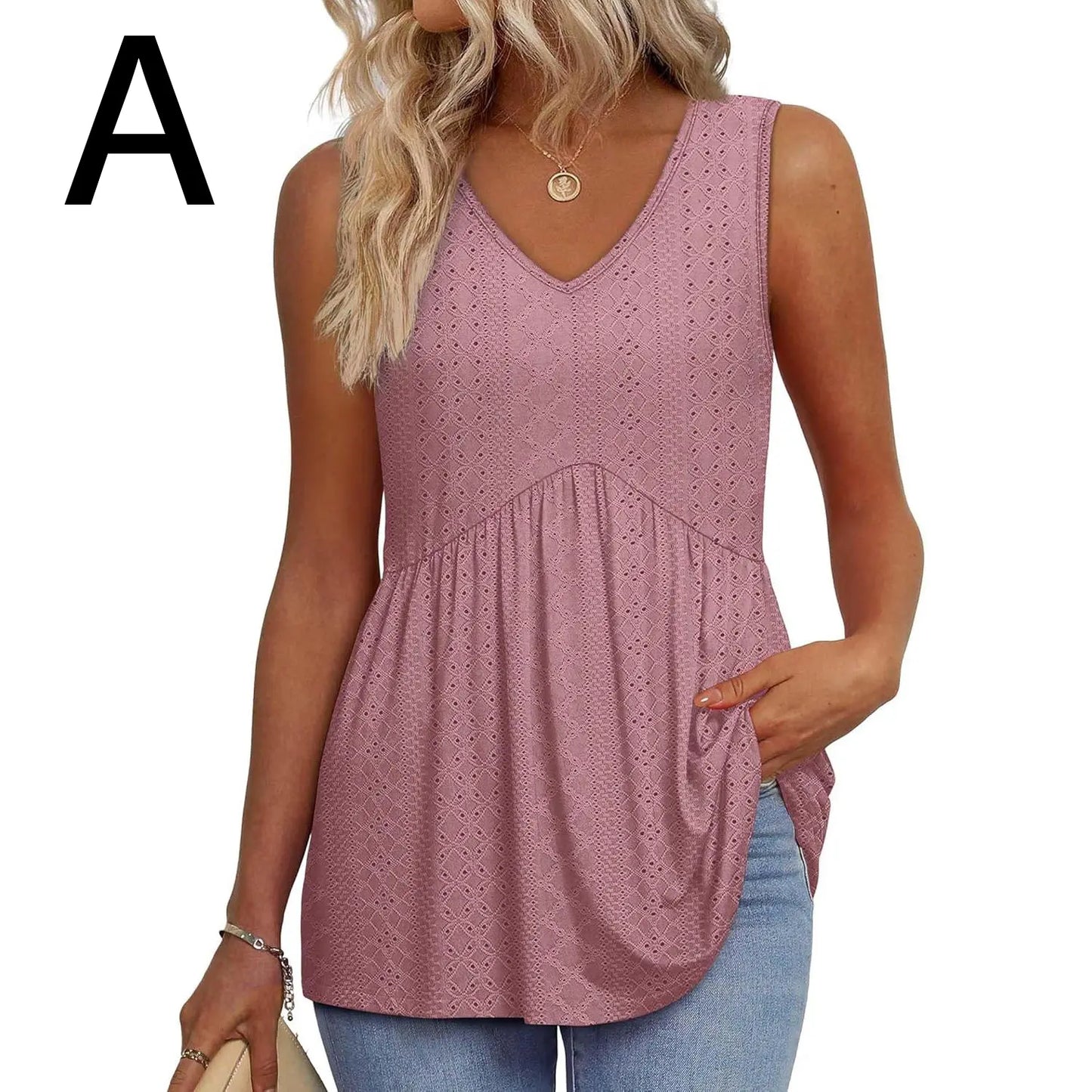 Women's V-Neck Babydoll Tank Tops - Flowy Sleeveless Summer Blouse