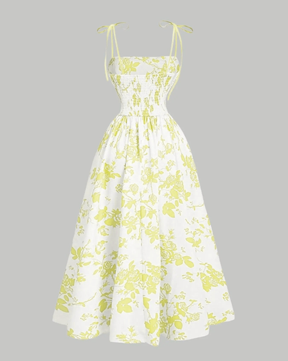 Curvy Floral Print Tie Shoulder Midi Cami Dress