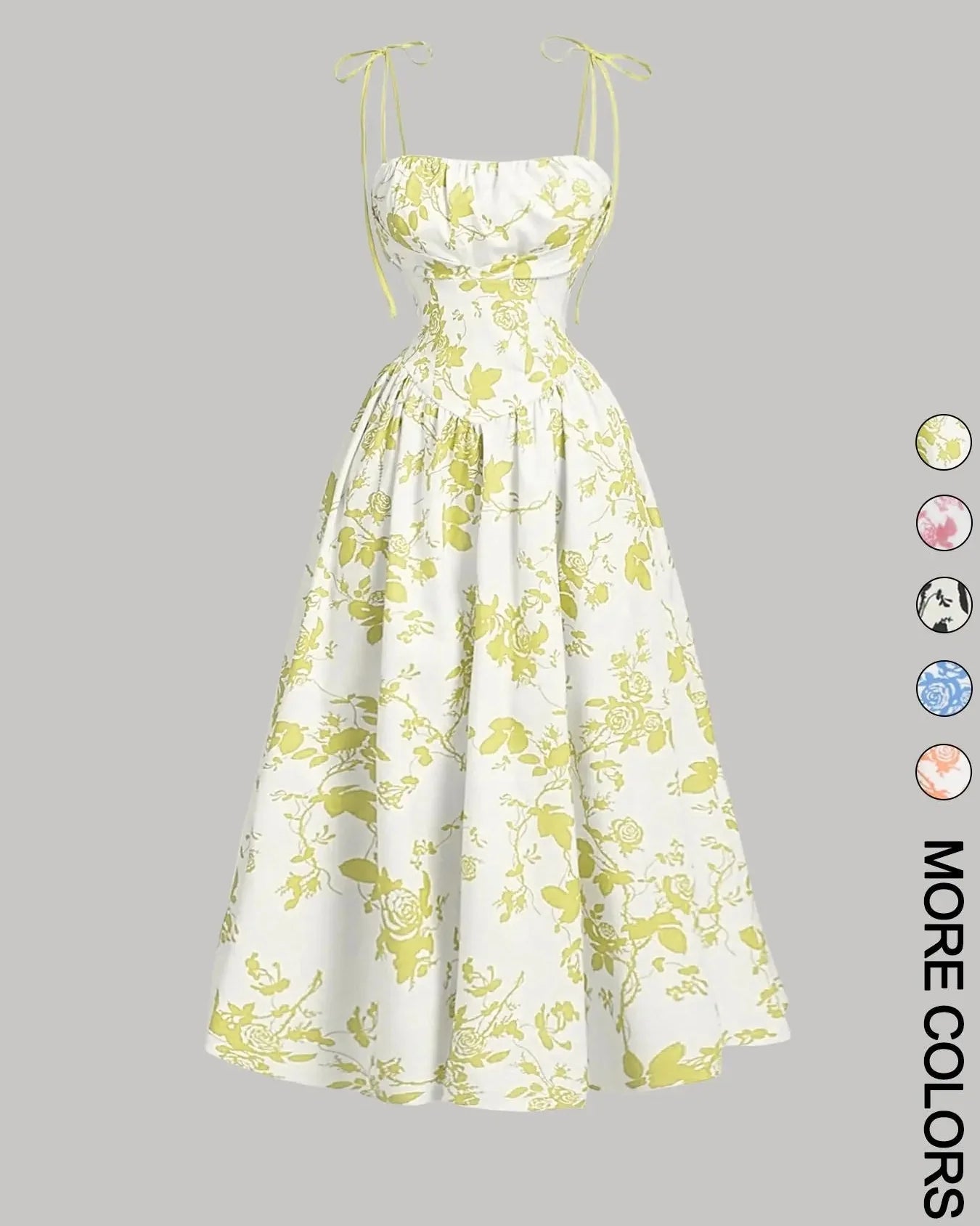 Curvy Floral Print Tie Shoulder Midi Cami Dress