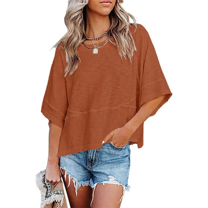 Women's Summer Casual Batwing Tee - Loose Fit & Breathable