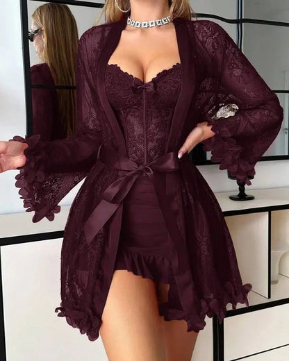 Sexy Lace Bustier Nightgown Set