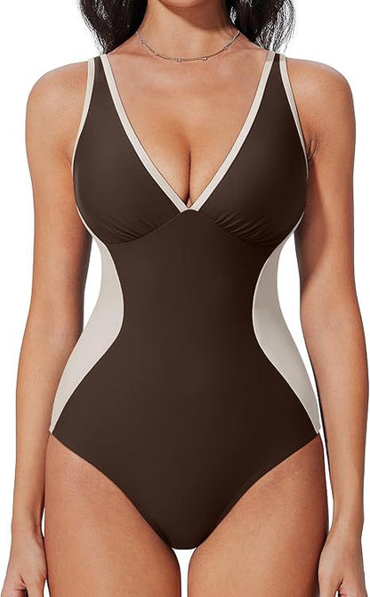 Color Block Tummy Control One-Piece Swimsuit