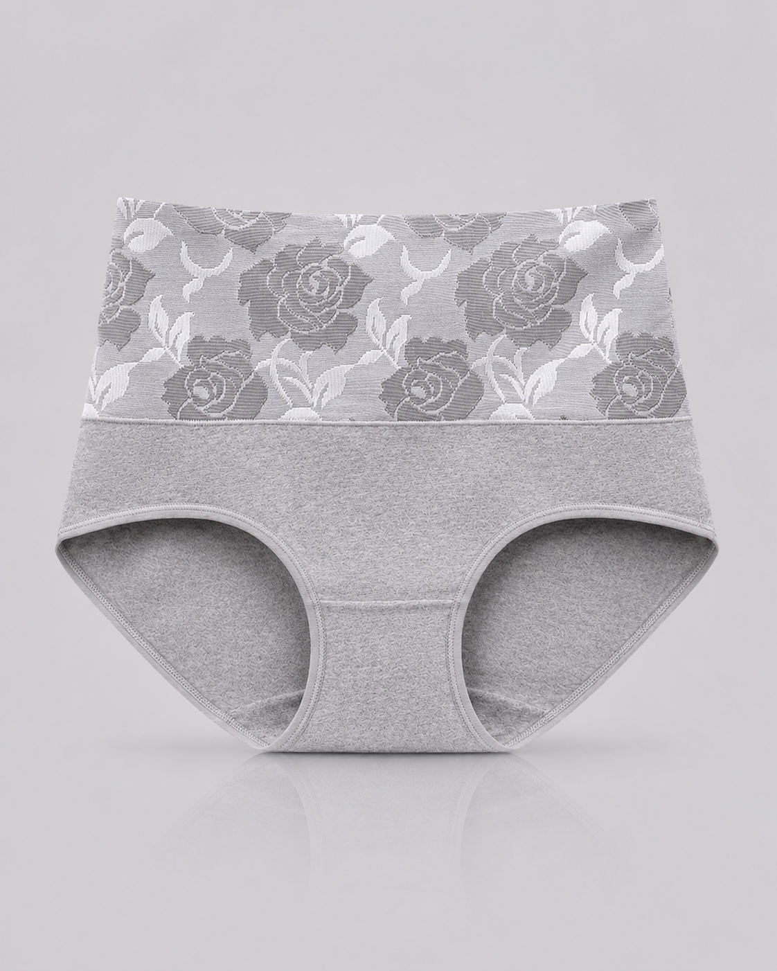 High Waist Cotton Briefs with Soft Floral Lace Waistband