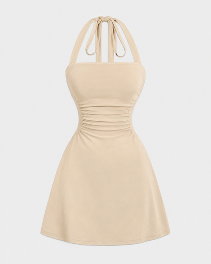 Women's Casual Chic Ruched Tie Back Halter Dress