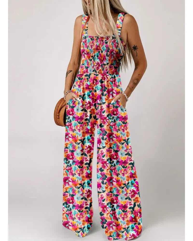 Bohemian Sleeveless Wide Leg Jumpsuit With Pockets