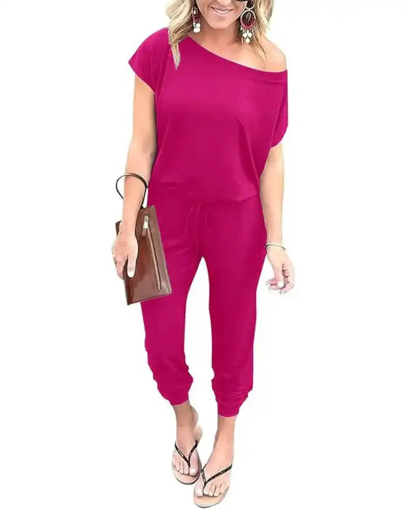 (S-3XL) Women's Plus Size Off Shoulder Stretchy Jumpsuit