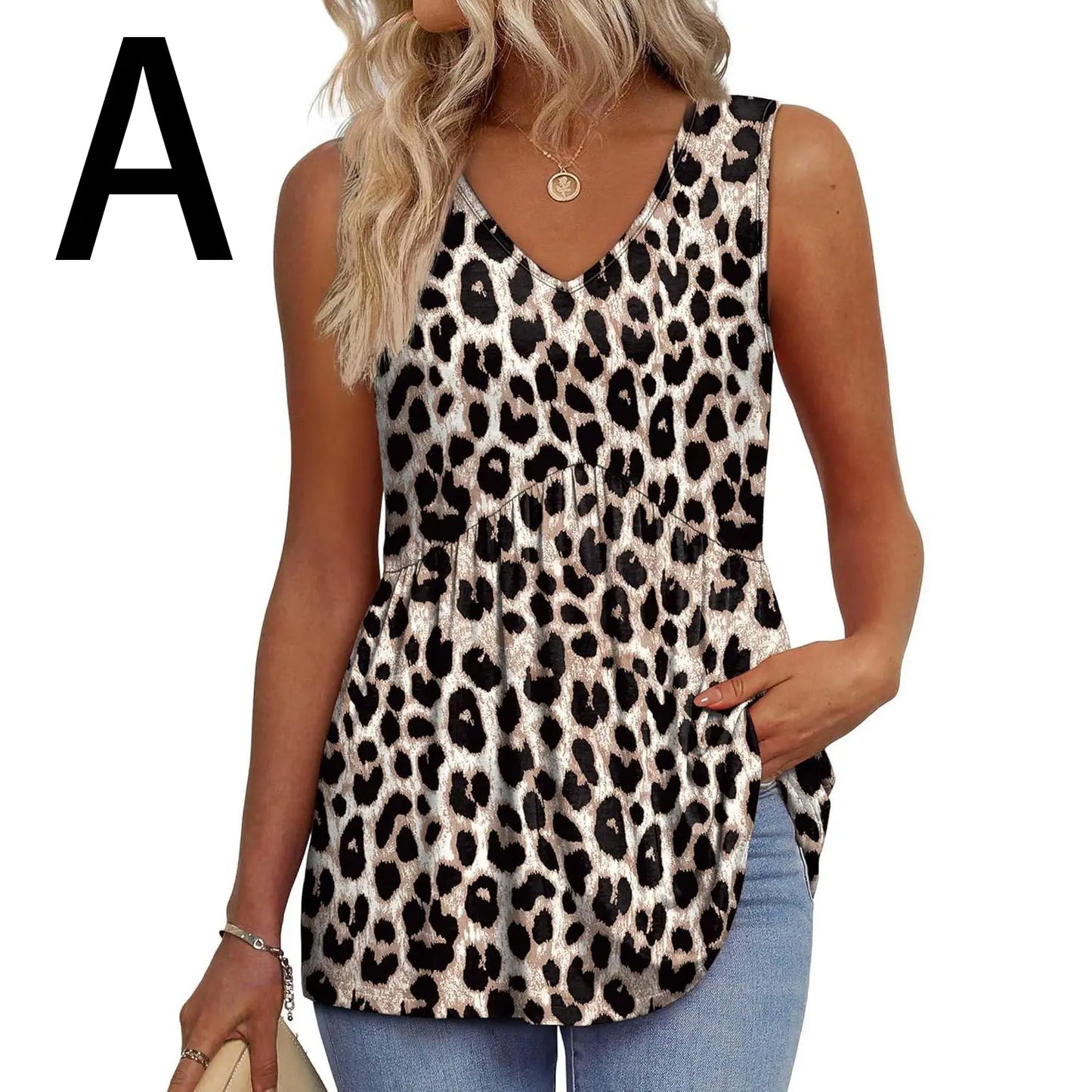 Women's V-Neck Babydoll Tank Tops - Flowy Sleeveless Summer Blouse