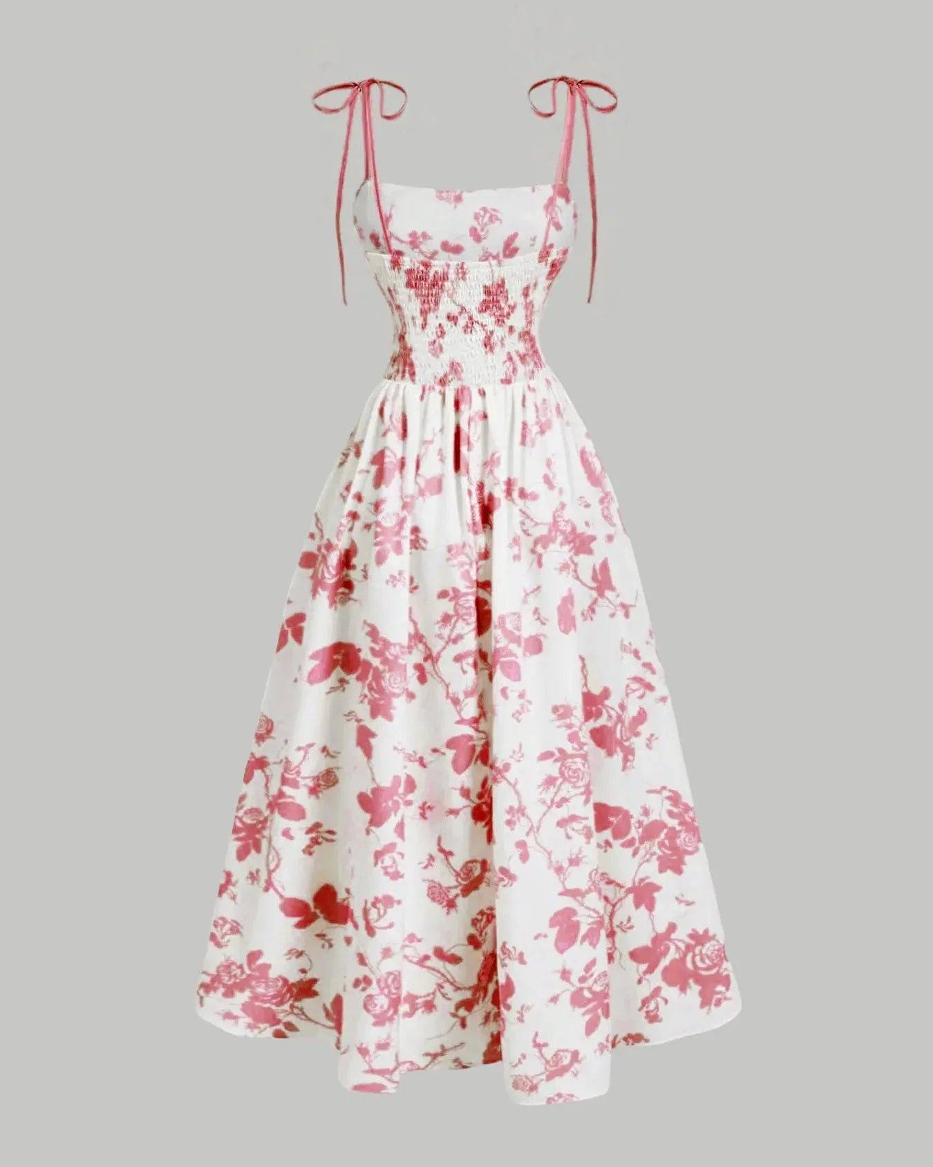 Curvy Floral Print Tie Shoulder Midi Cami Dress