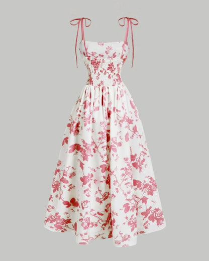 Curvy Floral Print Tie Shoulder Midi Cami Dress
