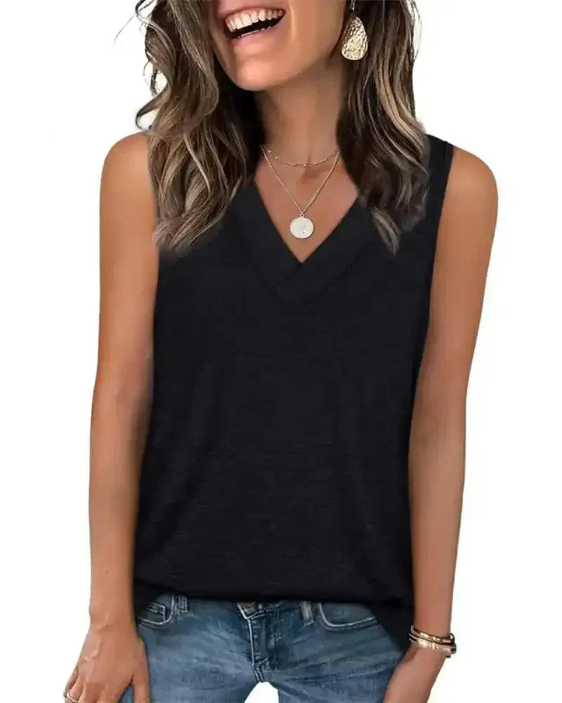 (S - 5XL) Women's V-Neck Tank Top - Loose Fit Summer Basic Tee