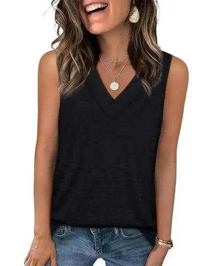 (S - 5XL) Women's V-Neck Tank Top - Loose Fit Summer Basic Tee