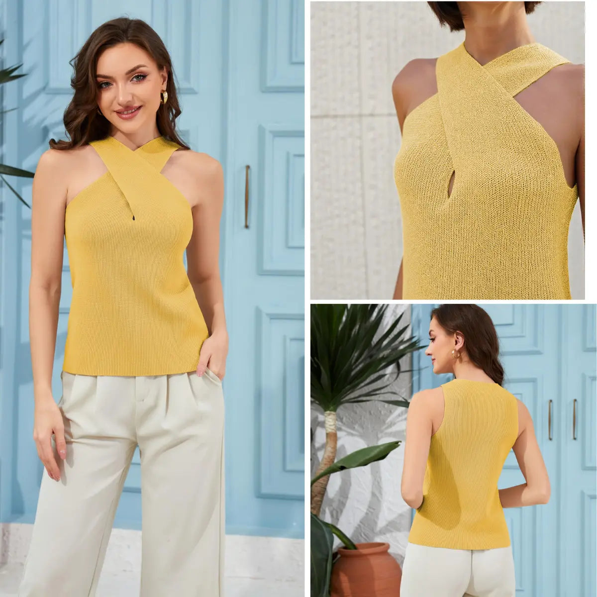 Women's Halter Knit Tank Top Sleeveless Blouse
