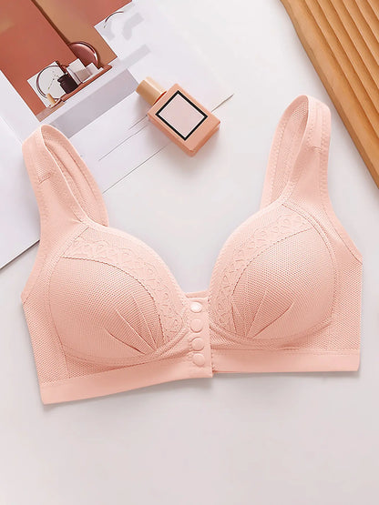 Women's Front Closure Push-Up Jacquard Bra - Comfort & Style