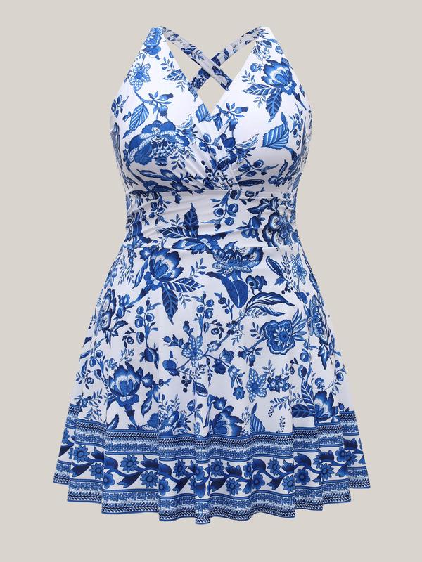 Tummy Control Boho Swim Dress with Pockets