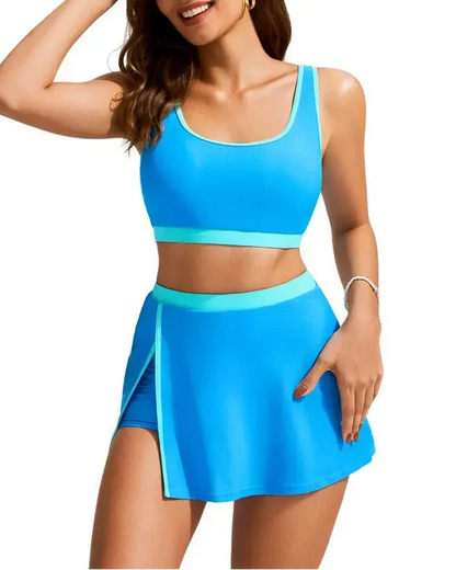 Plus Size Friendly Side Slit Swim Skirt Bikini Set