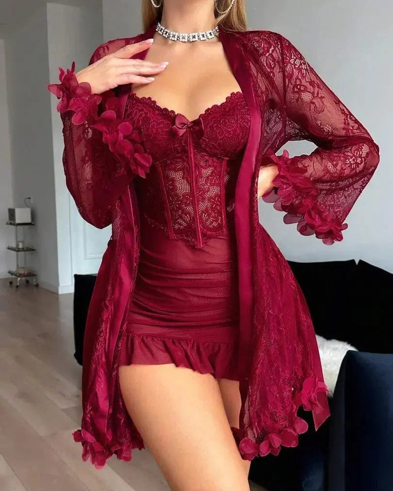 Sexy Lace Bustier Nightgown Set