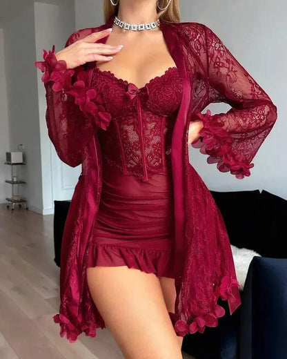 Sexy Lace Bustier Nightgown Set