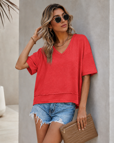 Women’s Casual V-Neck Short Sleeve Loose Fit T-Shirt