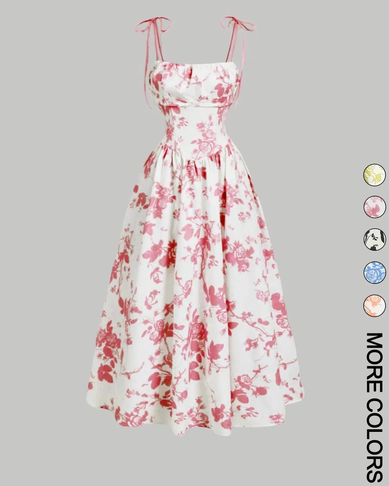 Curvy Floral Print Tie Shoulder Midi Cami Dress