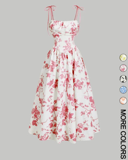 Curvy Floral Print Tie Shoulder Midi Cami Dress