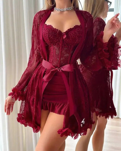Sexy Lace Bustier Nightgown Set