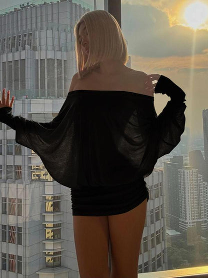 Off Shoulder Sheer Ruched Mini Dress for Party & Holiday