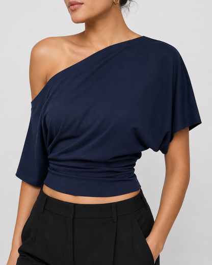 Women Off Shoulder Crop Top – Slim Fit Casual Tee