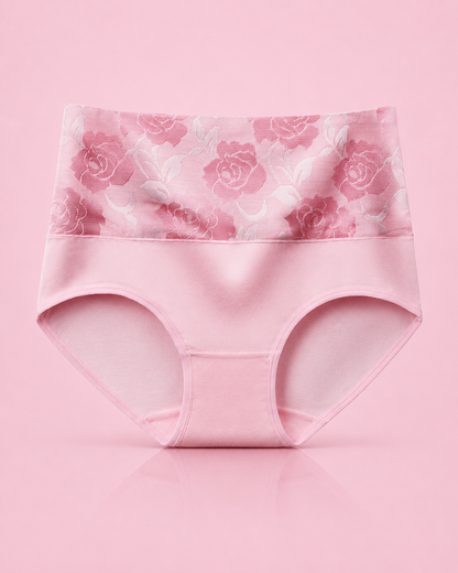 High Waist Cotton Briefs with Soft Floral Lace Waistband