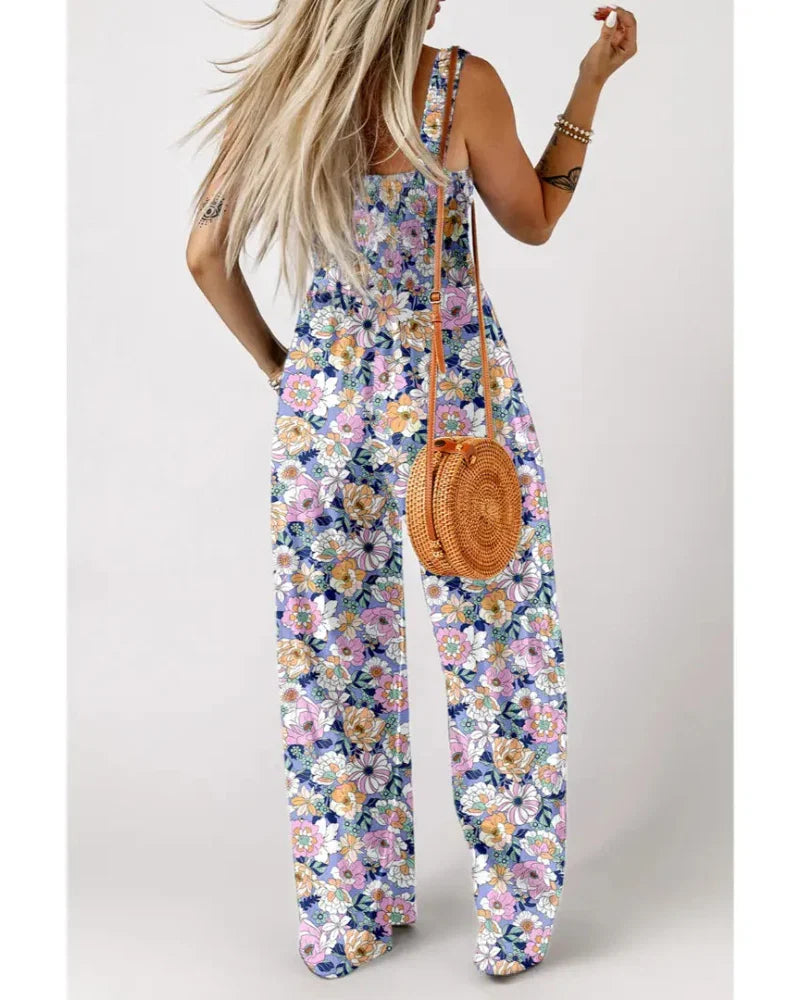 Bohemian Sleeveless Wide Leg Jumpsuit With Pockets