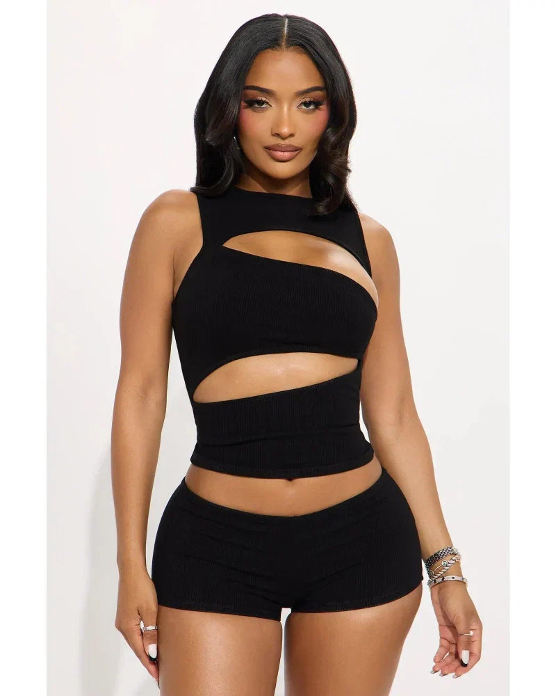 Stretchy Ribbed Micro Mini Short Set