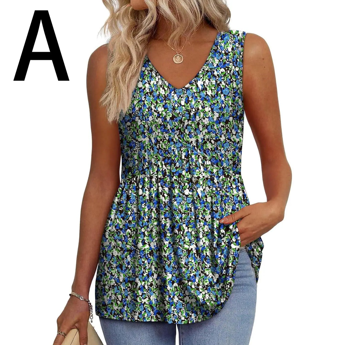 Women's V-Neck Babydoll Tank Tops - Flowy Sleeveless Summer Blouse